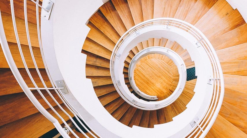 looking down a spiral staircase